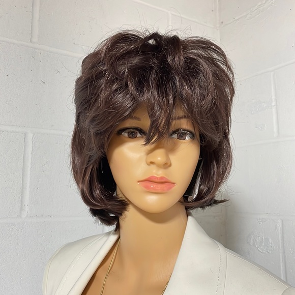 NWT 11” dark brown wig natural puff volume thick top layers adjustable bangs - Picture 4 of 16